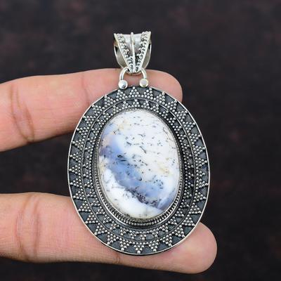 Кулон с дендритом и опалом. Кулон ручной работы. Винтажный кулон. Ювелирные изделия из драгоценных камней. Подвеска из стерлингового серебра 925 пробы. Дизайнерские украшения. Подарок на помолвку для нее.