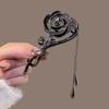 Fashion Rhinestone Flower Tassel Hair Clips Elegant Women's Rose Twist Clips Ponytail Clip One Word Clip Headwear Accessories