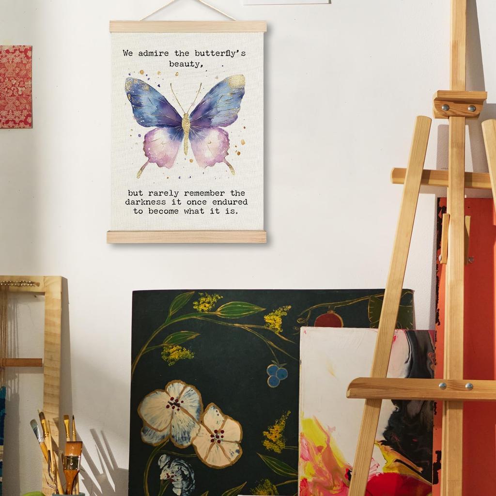 AXSDBVHB Butterfly pirational Quotes Wall Art Decor 12x16 Poster Hanger Frame, Therapy Office Decor, Motivational Mental Health Canvas Artwork Prints