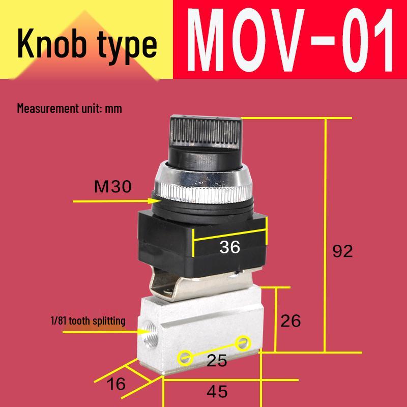 MOV-01-02-03A: Manual Pneumatic Control Valve - Two-Position Three-Way Directional Valve