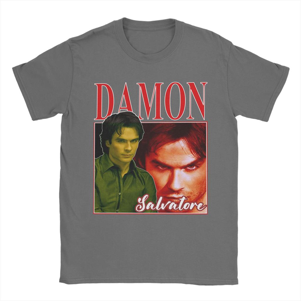 Унисекс с Damon Salvatore Футболки Дневники Вампира Ian Somerhalder 100% Хлопок Одежда С Коротким Рукавом Круглый Вырез Футболки TShirts