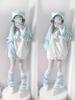 Light Blue Cat Ear Hoodie Landmine Leg Removable Long Short Y2K Sickly Loose Light XL [XHSUKADO] 2-Piece Set, Punk, Subculture, Angel, Style, Women's,