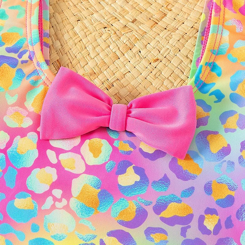 Яркий и красочный купальник для девочек с бантом и рюшами, цельный купальный костюм, летняя пляжная одежда для девочек-подростков, купальный костюм