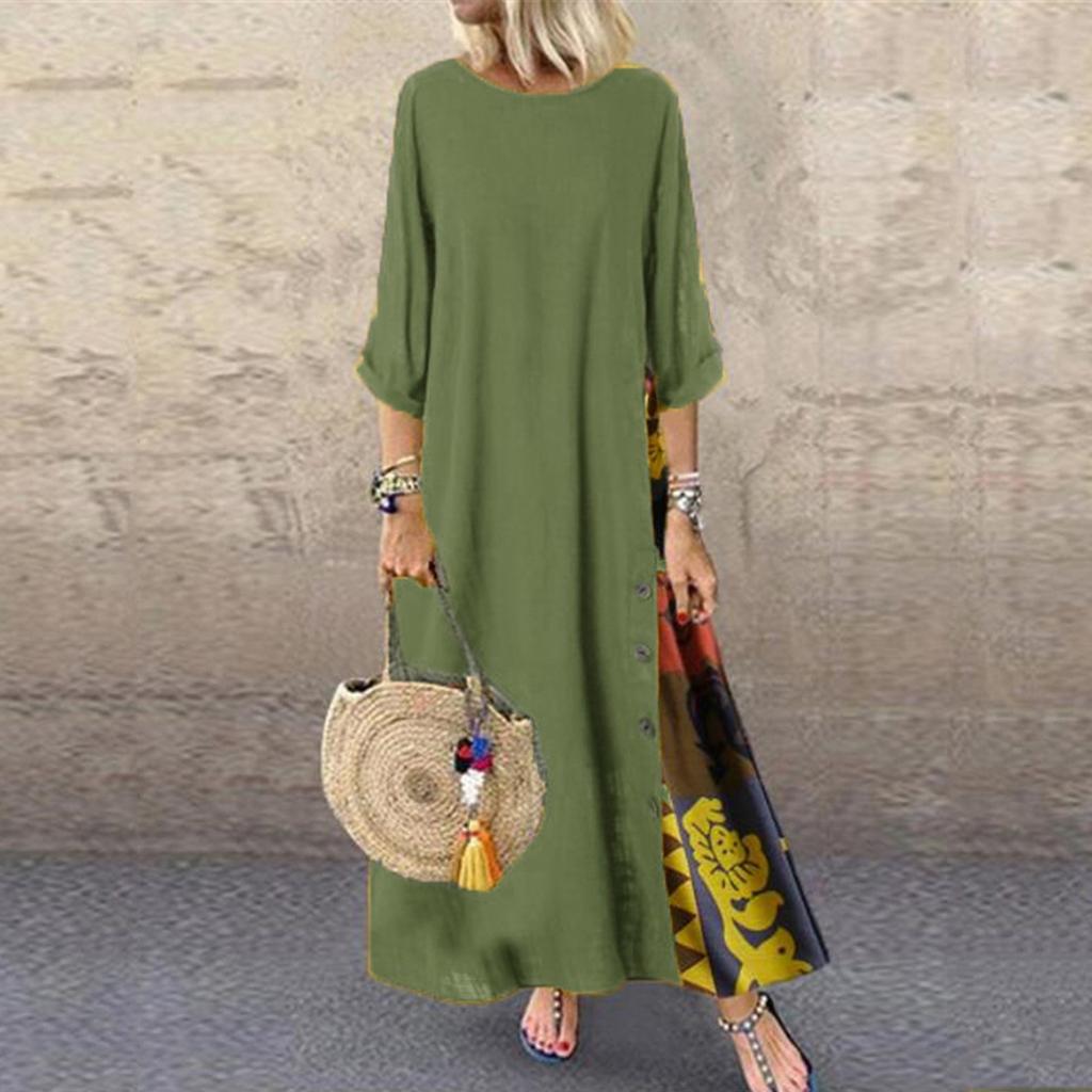 Женское винтажное платье с круглым вырезом и цветочным принтом на пуговицах и в стиле пэчворк, с рукавами 3/4