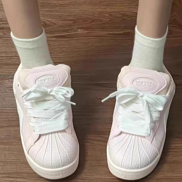 Розовые туфли-хлебушки с носком-ракушкой женские ins2025 весна и осень универсальные студенческие повседневные универсальные ретро спортивные кеды