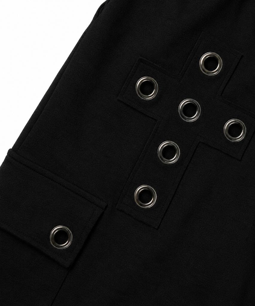 EASY NO EASY Cross Eyelet Bermuda Sweatpants - Black