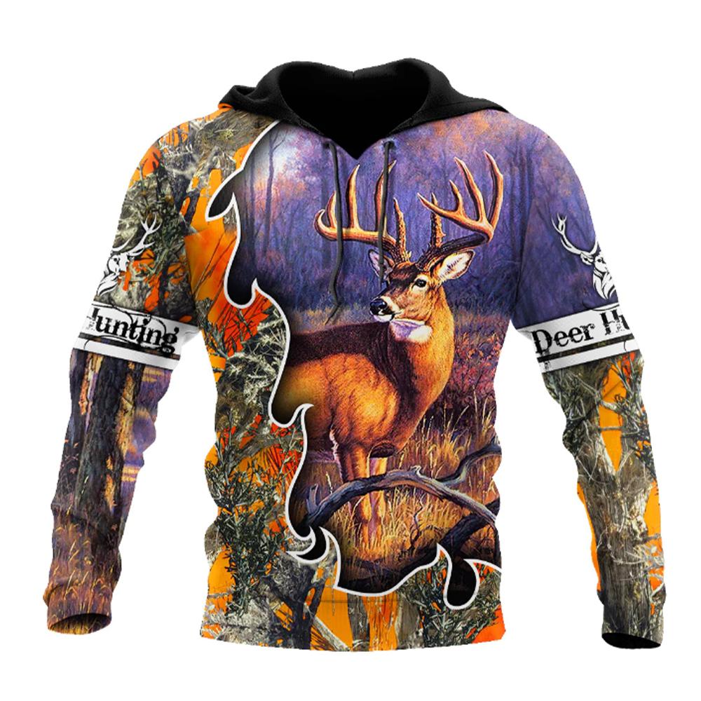 Spring Autumn Men's Fashion Hunting Loose Hoodie Large 3D Printed Animal Deer Super Large Hoodie Fashion Enthusiast
