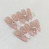 Wearing Armor Handmade Temperament Princess Pink French Gypsum Love Diamond Nail Art Finished Fake Nail Patch Removable