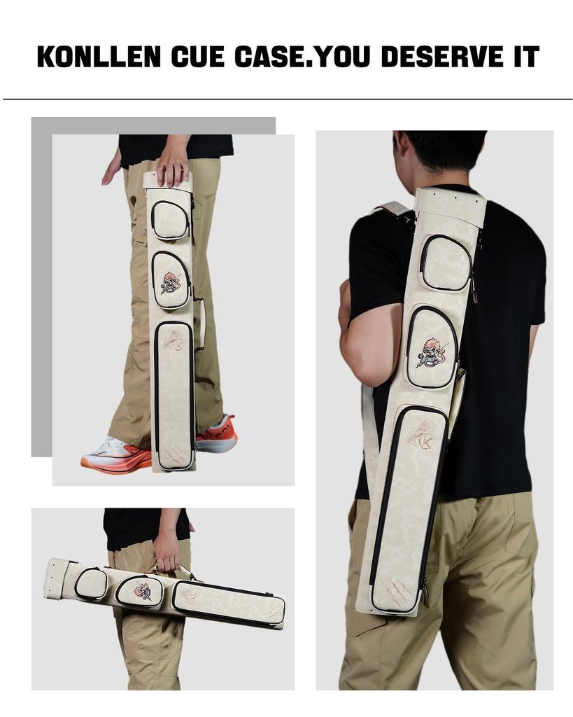 KONLLEN 2x4 Жесткий кейс для кия с отделениями для 2 турняков и 4 шафтов, сумка для бильярдного кия с регулируемым плечевым ремнем, кейс, несколько карманов, шафты,