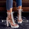 Size 42 Sexy Transparent PVC Platform Casual Boots Sandals for Women Peep Toe Thick Heels Zipper Ladies Party Shoes Botas Mujer