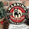 PC D Flat Vintage Warning Property Protected By French Bulldog Round Metal Sign cm Dessert Shop Cafe Wall Decor