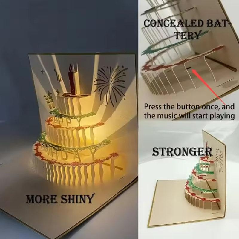 Музыкальные Поздравительные Открытки на День Рождения 3D Световая Открытка Складной Тип Pop-Up Поздравительные Открытки с Конвертом Принадлежности для Вечеринки ко Дню Рождения