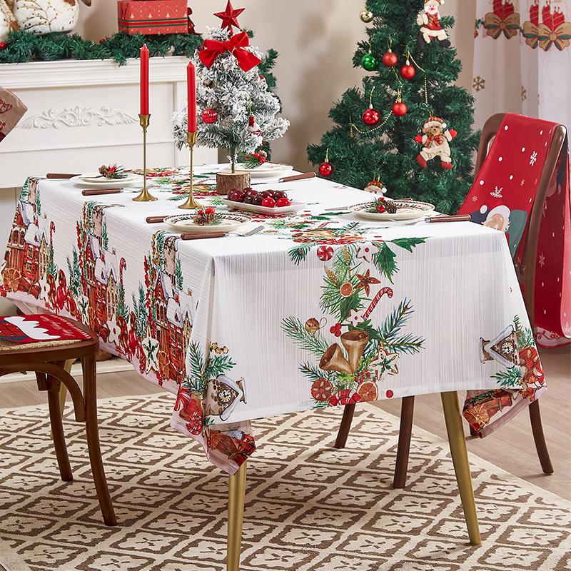 Christmas Bell Print Tablecloth Cover Decoration Rectangular Waterproof Table Cloth Party Decorative Table Mat Tablecloths
