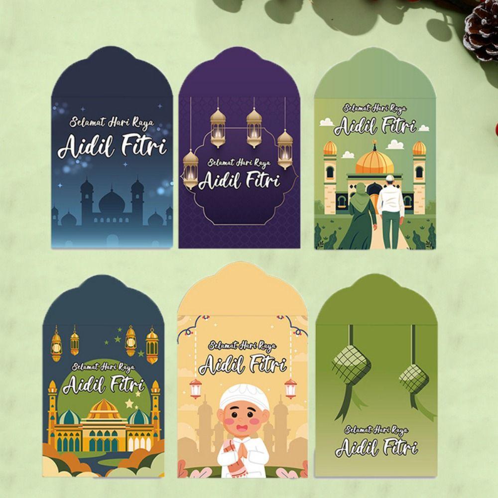 6Pcs Moon Castle Green New Year Red Envelope Paper Money Packet Eid Mubarak Money Packet Wedding