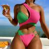 2025 Asymmetric One Shoulder Bikini Set Female Patchwork Brazilian Swimsuit Women Swimwear Bandage Bathing Suit