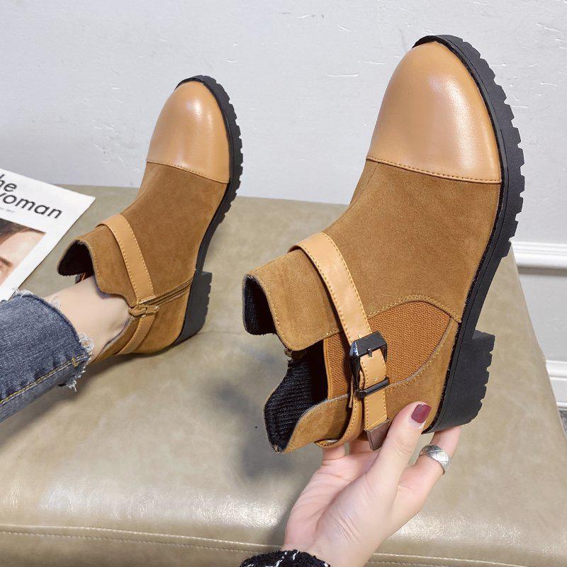 New Fashion Women Boots Autumn Winter Buckle Shoes High Heels Round Toe Platform Ankle Boots for Women Puls Size