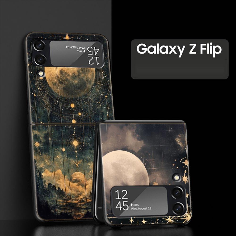 Fashion Starry Sky Stars Hard PC Phone Case For Samsung Galaxy Z Flip 7 6 5 4 Black Cover For Galaxy Z Flip 3 Foldable Funda Bag