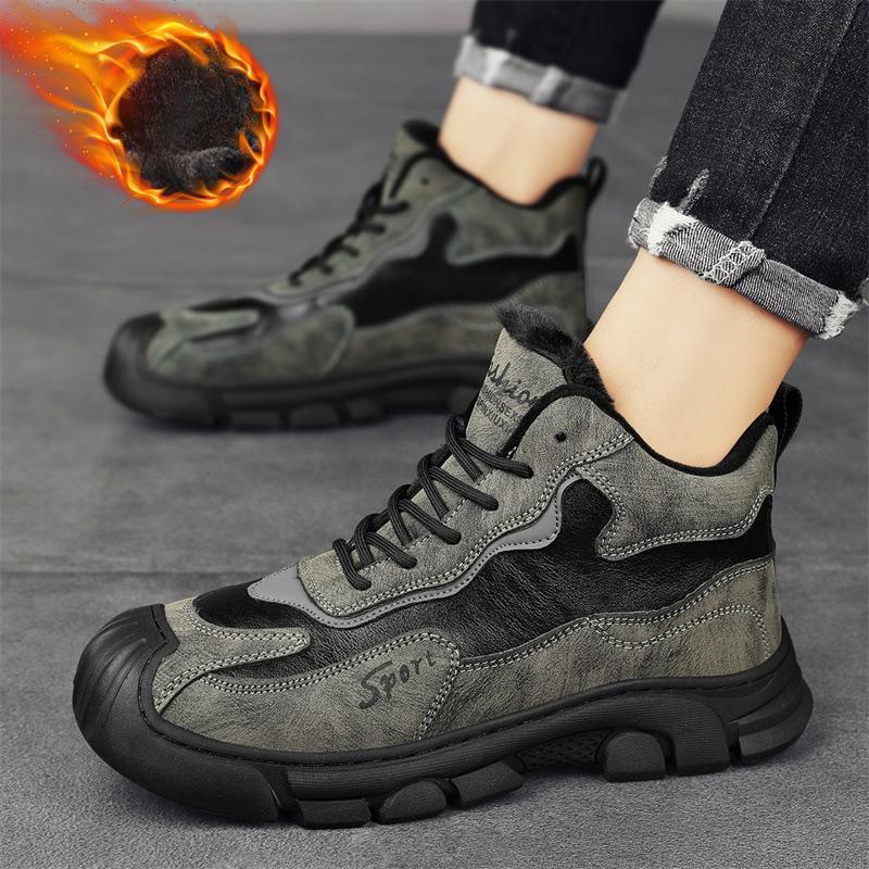 Autumn And Winter High-Top Sports Shoes Men'S Shoes Trendy Thick-Soled Non-Slip Leather Surface Casual Running Shoes Fashion Locomotive Leather Boots