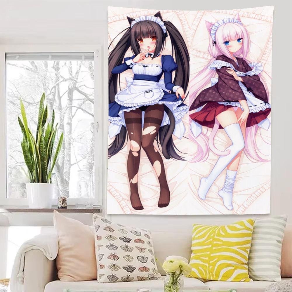 Новый милый аниме Nekopara JK Девушка-горничная Мультяшный Гобелен Стиль Ins Эстетичный Настенный Декор Для Девочки В Спальню