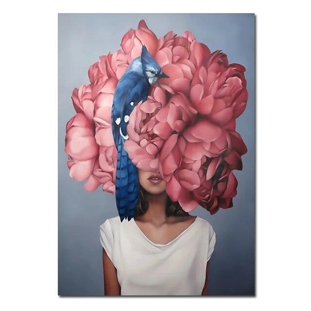 Женская голова с цветами, холст, живопись, скандинавские настенные художественные постеры, модная женская портретная картина, украшение для дома, спальни, без рамки