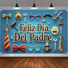 Мужской гобелен ко Дню отца, синий «Feliz Dia Del Padre» с инструментами, галстуками и аксессуарами, Праздничное настенное искусство для вечеринки