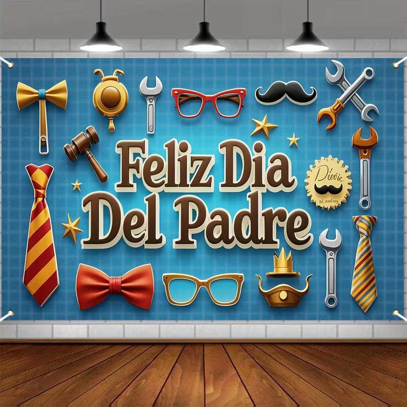 Мужской гобелен ко Дню отца, синий «Feliz Dia Del Padre» с инструментами, галстуками и аксессуарами, Праздничное настенное искусство для вечеринки