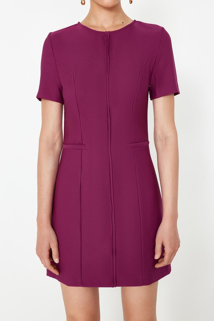 Женское модное новое платье розового цвета с круглым вырезом, мини-тканое платье