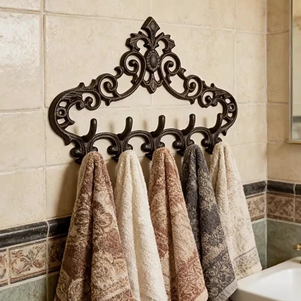 Cast Iron Wall Mount Hanging Shelf Floral Texture Key Hooks Vintage Wrought Iron Hook Kitchen