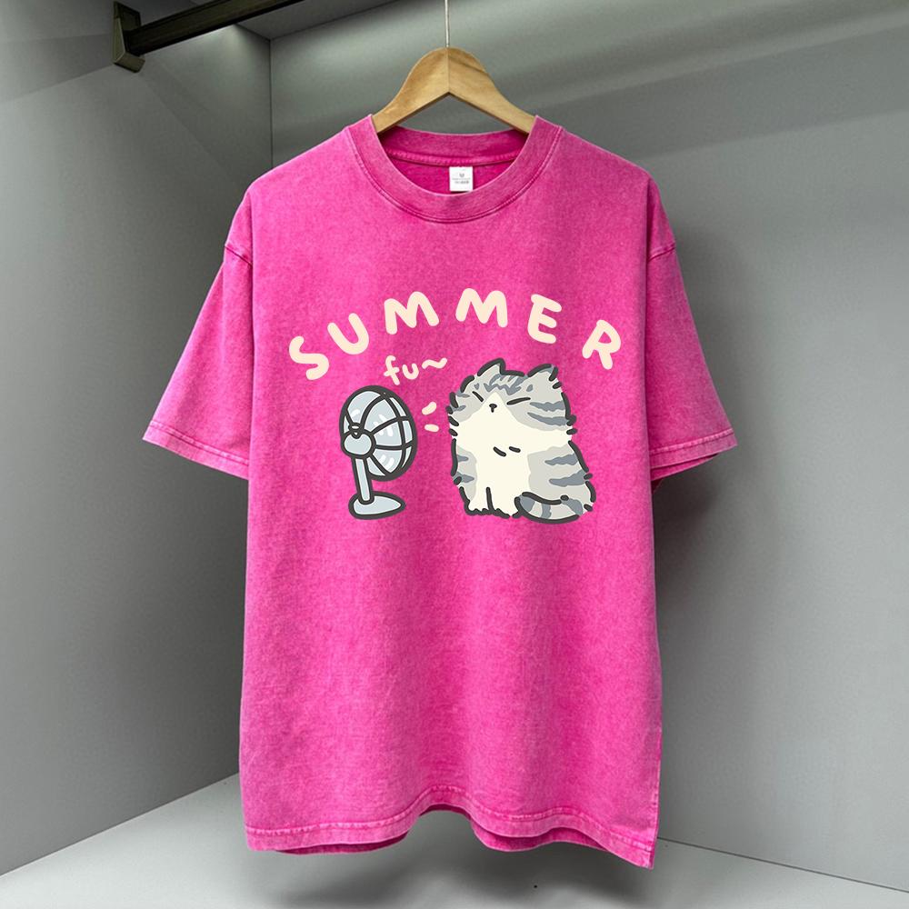 Футболки с принтом мультяшного кота, дующего в вентилятор, для мужчин, модная одежда с круглым вырезом, футболка большого размера, дышащая футболка