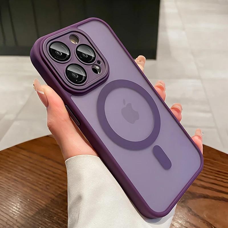 Luxury Matte Magnetic For Magsafe Translucent Case For iPhone 16 15 14 13 11 12 Pro Max Plus Glass Lens Wireless Charge Cover