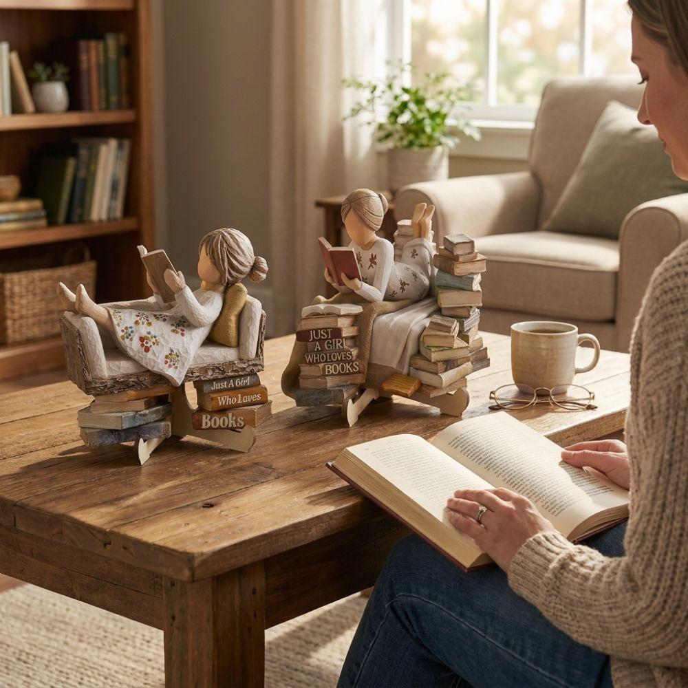 with Stand Book Lovers Statues 2D Flat Printed Love Reading Girl Ornament Study Room Decor