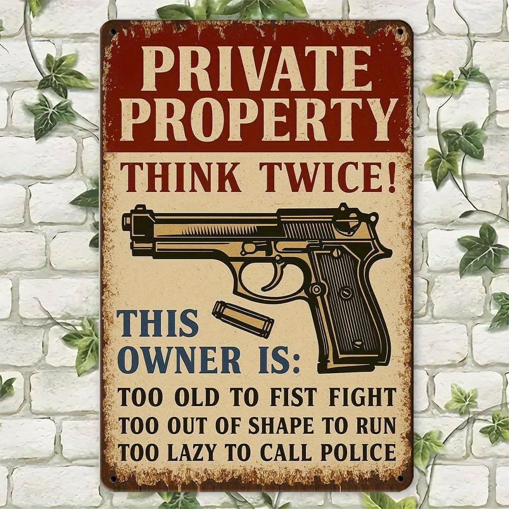 Hisun Tin Sign Private Property Warning Retro Metal Sign x Inch