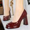 Fashion White Platform High Heels 9 Cm Square Head Women Pumps Oil Gloss Wrinkled Patent Leather Women Heels Luxury Banquet Shoes 2025