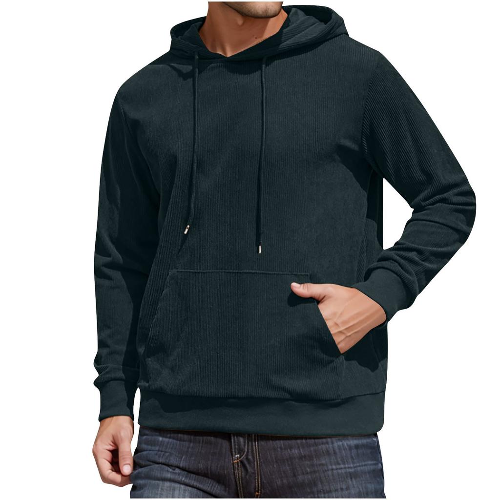 Mens Hoodies Long Sleeve Casual Corduroy Drawstring Sweatshirt With Pocket Lightweight Fall Stylish Tops