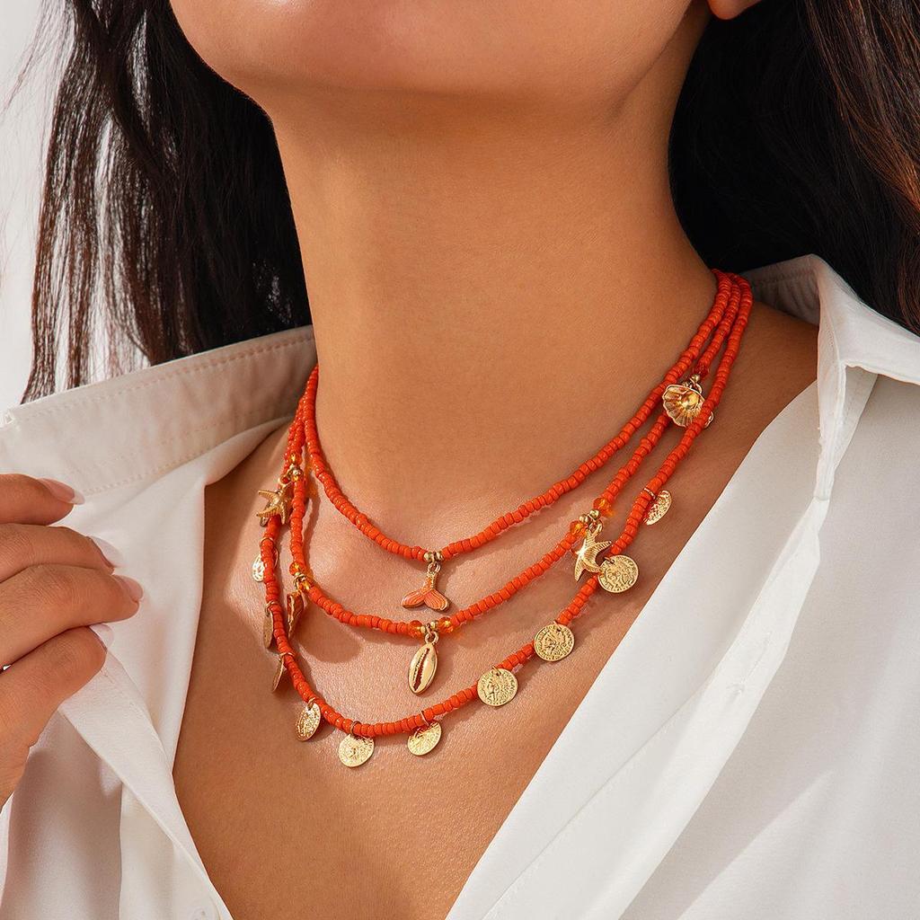 Комплект ожерелий с подвеской «Русалка-кисточка» — многослойная сплавная ключичная цепочка