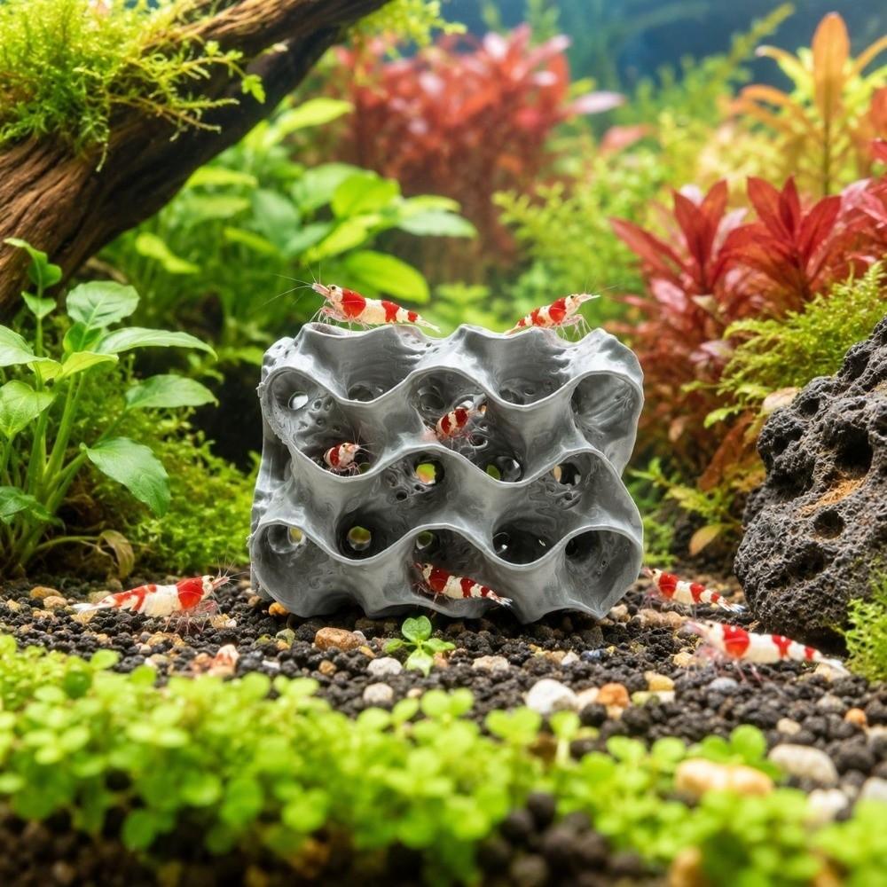 3D Printed Porous Fish Breeding Cave Hollow Out Wave-Shape Fish Tank Shrimp Hideout Multi Channel Plastic Small Fish Safe Refuge