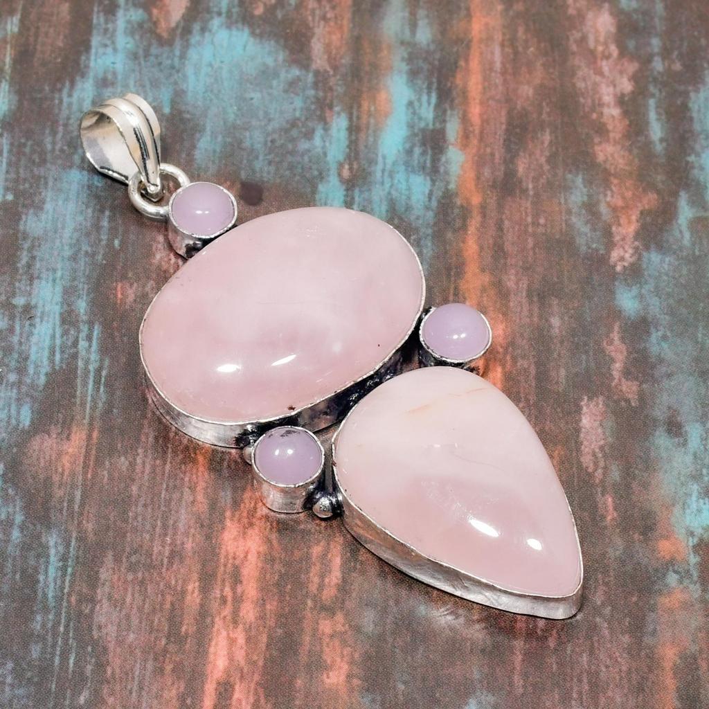 Розовый кварц, драгоценный камень, стерлинговое серебро 925 пробы, замечательный ювелирный кулон ручной работы