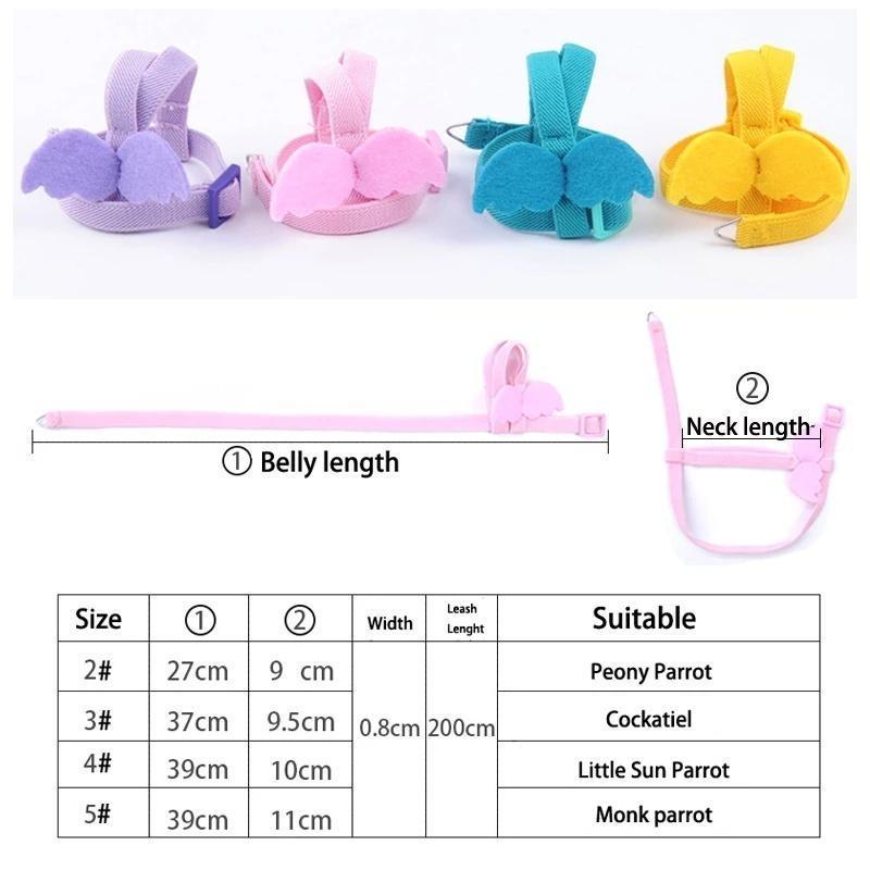 Parrot Harness and Leash Set Adjustable Outdoor Flying Training Rope with Wing for Small Medium Birds Cockatiel, Macaw, Budgie