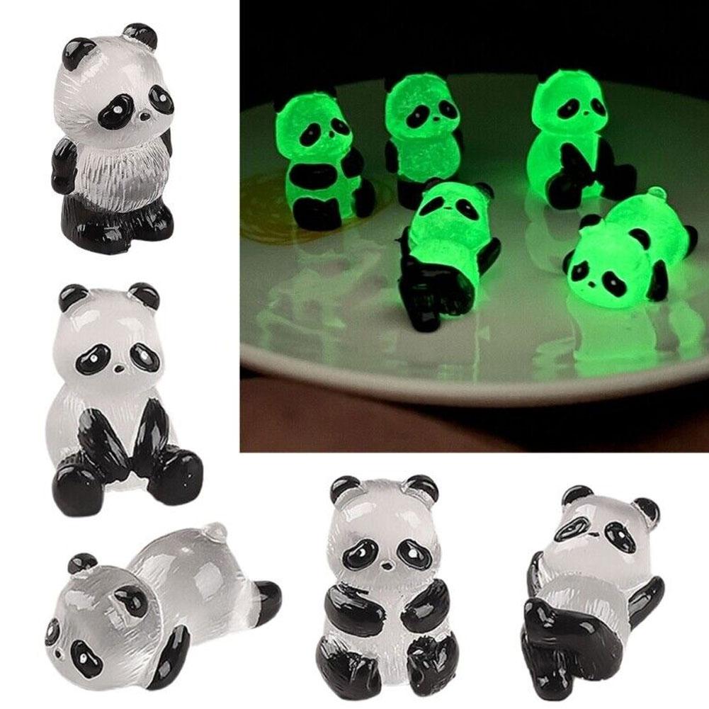 5pcs Luminous Mini Panda Decoration Cartoon Resin Dragon Figurines Car Ornaments Glowing Microlandscape Garden Decoration
