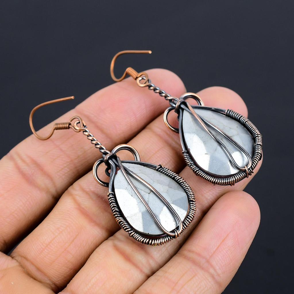 Серьги с розовым кунцитом, ювелирные изделия с драгоценными камнями, серьги, обернутые медной проволокой 999 пробы, ювелирные изделия ручной работы, серьги с камнем-талисманом, подарок для него