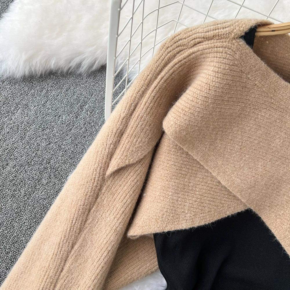 Модный костюм юбка женский повседневный с круглым вырезом с рукавом три четверти вязаный блузка топ комплект из двух предметов корейская версия темперамент платье на бретелях