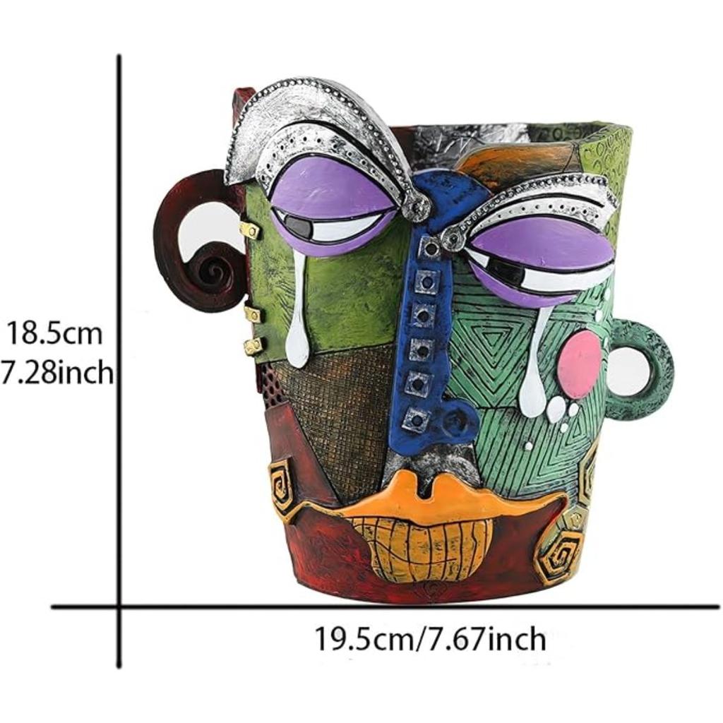 Unique Picasso-Inspired Abstract Face Flower Pot | Head Planter with Drainage Hole | Vibrant Colors & Quirky Art Decor (Tears)