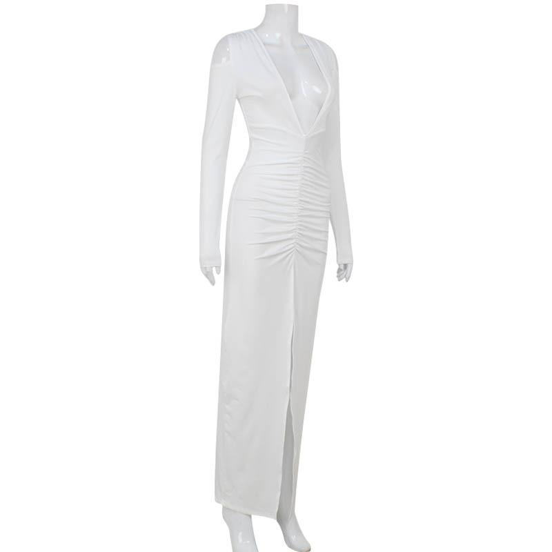 Женское чистое ветреное осенне-зимнее модное сексуальное платье с глубоким V-образным вырезом и разрезом, утягивающее платье