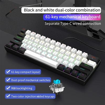 60% проводная игровая механическая клавиатура с RGB-подсветкой, ультракомпактная мини-раскладка для геймеров и пользователей PC/Mac, удобная для переноски.