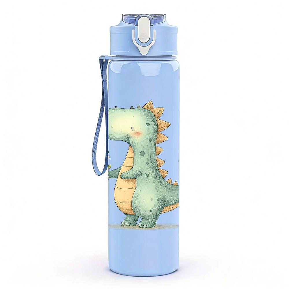 1PC Cute Green Dinosaur 750ml Color Plastic Sports Water Bottle Leakproof Flip Straw Lid Suitable for Sports Office Home Use