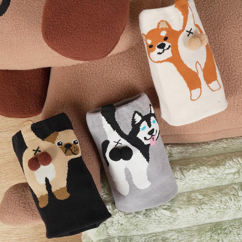 Unisex Funny Cartoon Dogs Egg Socks Warm Soft Japanese Korean Cute Happy Puppy Husky Starling Dalmatian Teddy Cotton Socks
