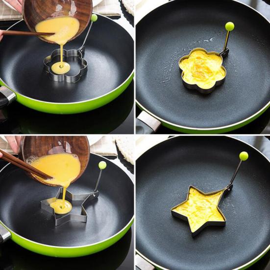 5Pcs Egg Mold Ring Easy To Clean Creative Round Heart Shapes Stainless Steel Frying Egg Mold for Home Kitchen