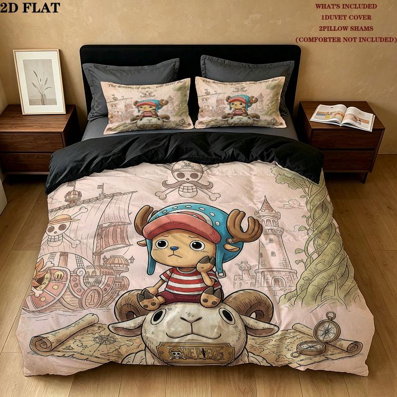 One Piece Pattern Bedding Quilt Set Quilt Cover Pillowcase Home Birthday Gift(1 * duvet cover + 2 * pillowcase, without core)