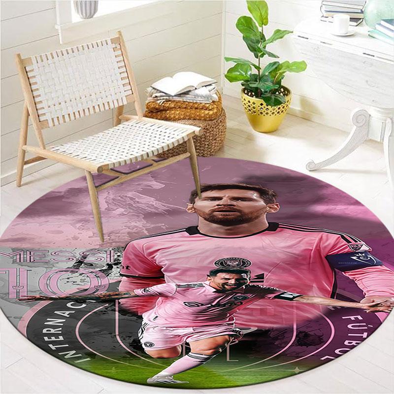 Lionel Messi Round Area Rug,Carpet Rug for Living Room Bedroom Sofa Playroom Decor,Non-slip Floor Mat