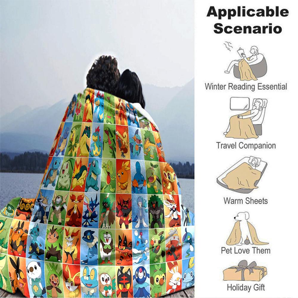 Pokemon Character Grid Blanket Soft Throw Blanket For Home Bedroom Bed Sofa Travel Office Solid Christmas Blanket